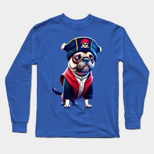 Cute Pug in Pirate Hat - Adorable Pug with Tiny Pirate Hat Costume Long Sleeve T-Shirt